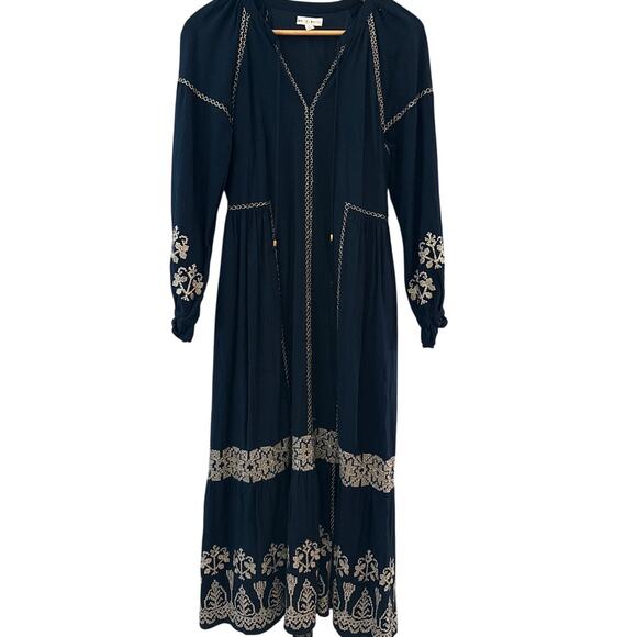 Roller Rabbit Metallic Cross Stitch Aveline Dress Navy/Gold Pockets Size Small - Picture 11 of 13